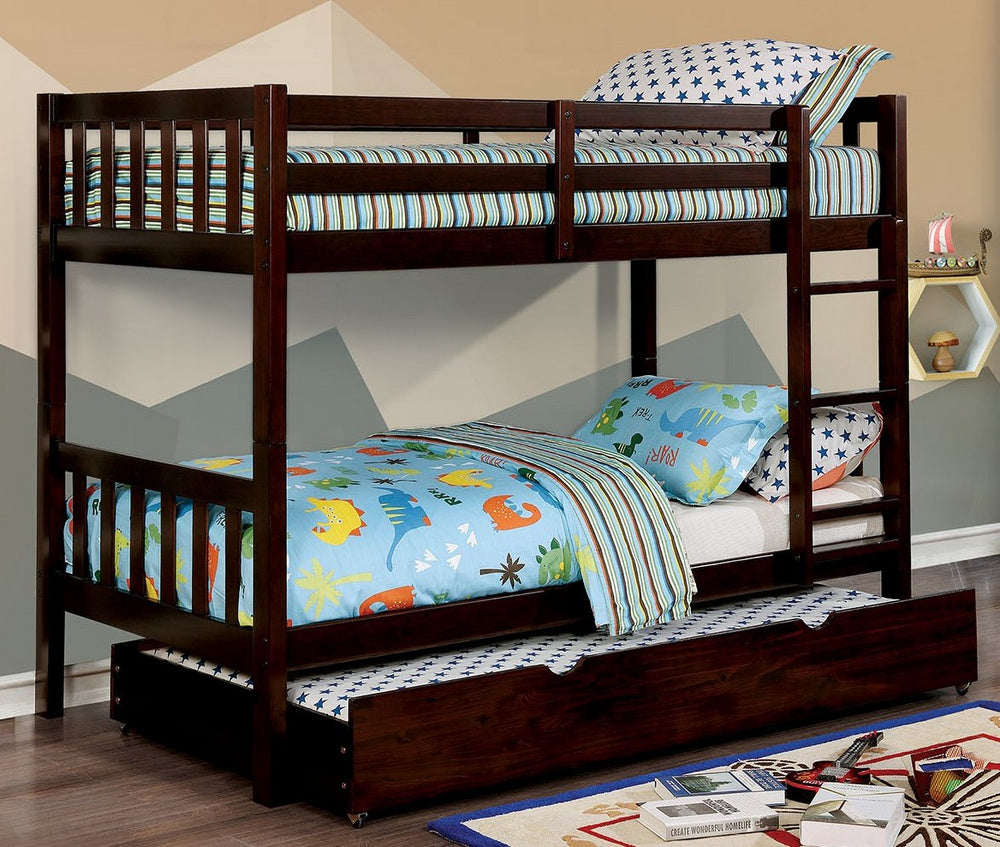 Emilie Dark Walnut Twin Bunk Bed with Trundle