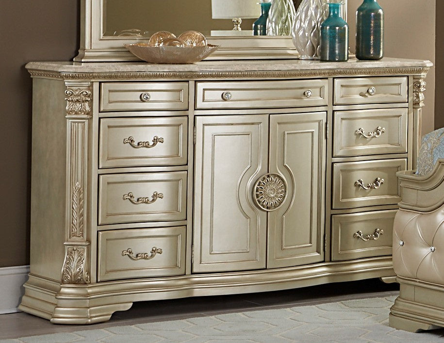 Antoinetta Gold Wood/Genuine Marble Top Dresser