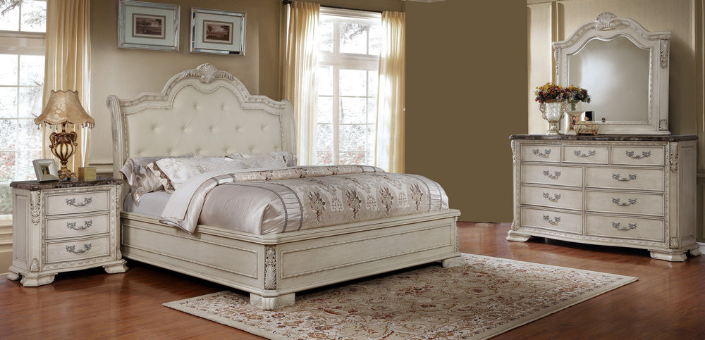 Angie 4Pc Antique White Queen Bedroom Set