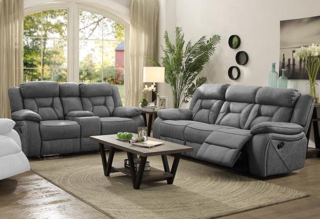 Higgins 2Pc Grey Coated Microfiber Manual Recliner Sofa Set