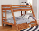 Wrangle Hill Amber Wash Wood Twin/Full Bunk Bed with Storage