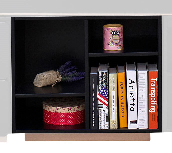 Prescott Black Wood Bookshelf with 4 Compartments