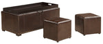 Hettie Brown Faux Leather Storage Bench with 2 Ottomans