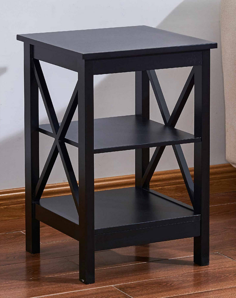 Rosalie Black Wood End Table w/2 Bottom Shelves