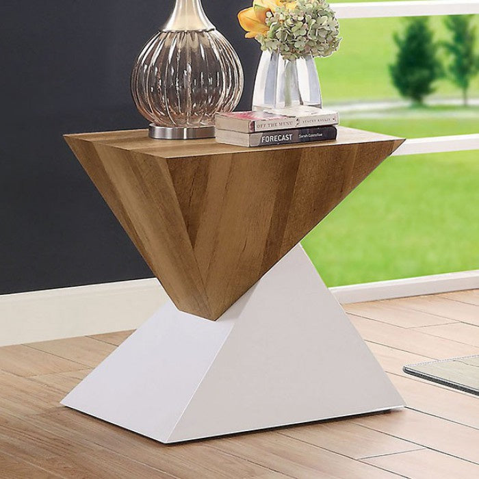 Bima II White & Natural Tone Wood End Table