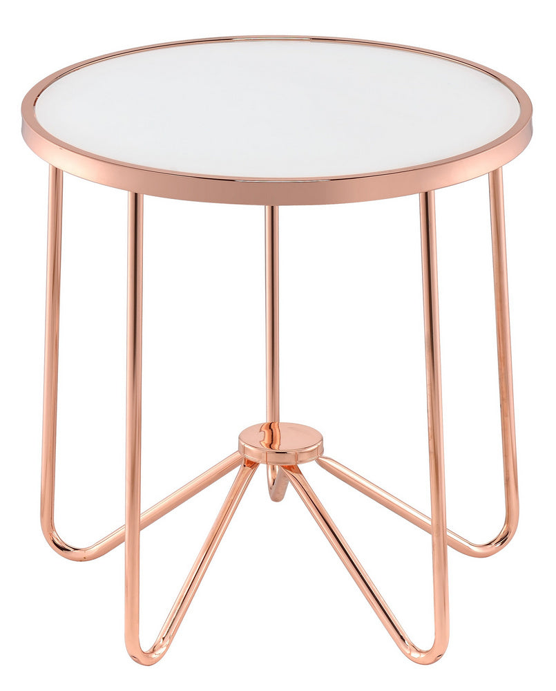 Alivia Rose Gold Metal/Frosted Glass Round End Table