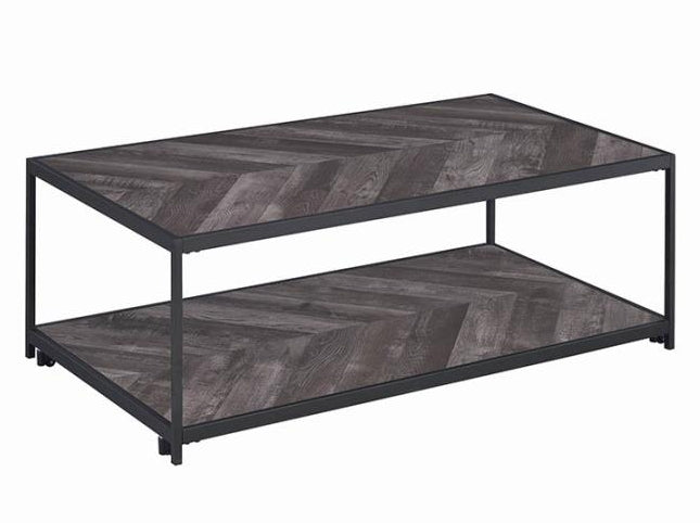 Simeon Rustic Grey Herringbone Wood/Metal Coffee Table