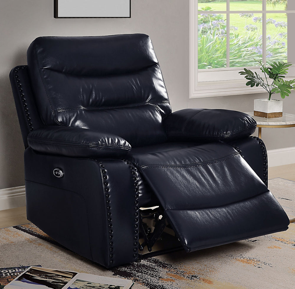 Aashi Navy Leather-Gel Match Power Recliner