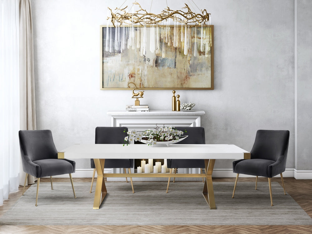 Adeline 5-Pc White/Gold Dining Table Set with Grey Chairs