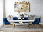 Adeline 5-Pc White/Gold Dining Table Set with Navy Chairs