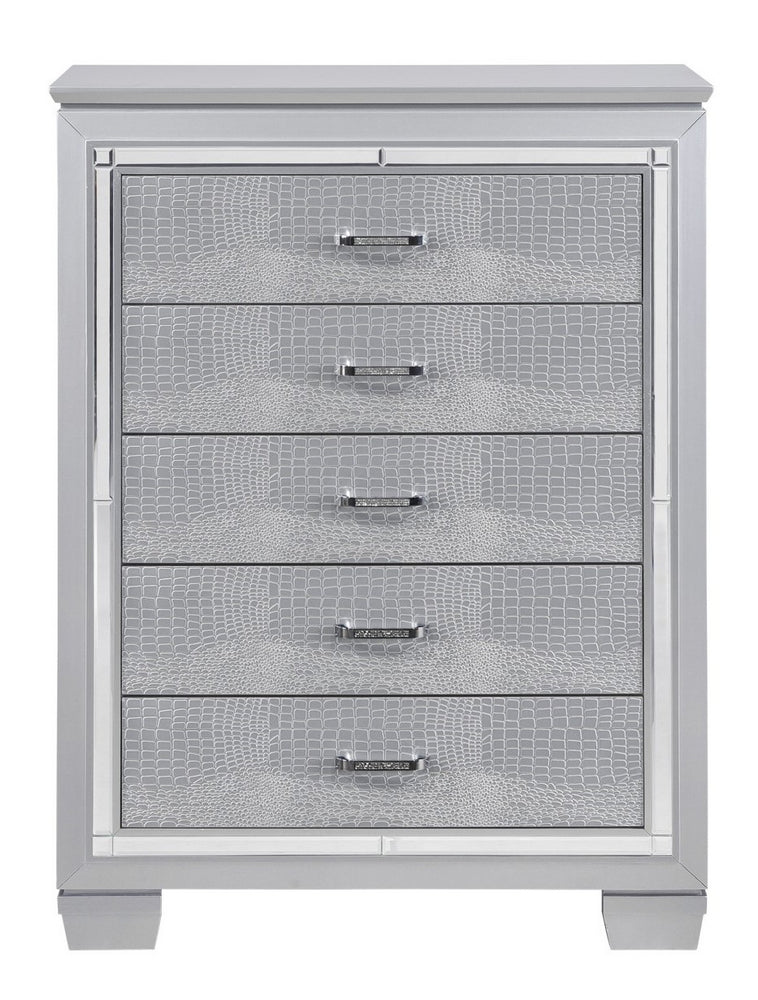 Allura Silver Wood 5-Drawer Chest w/Alligator Embossing