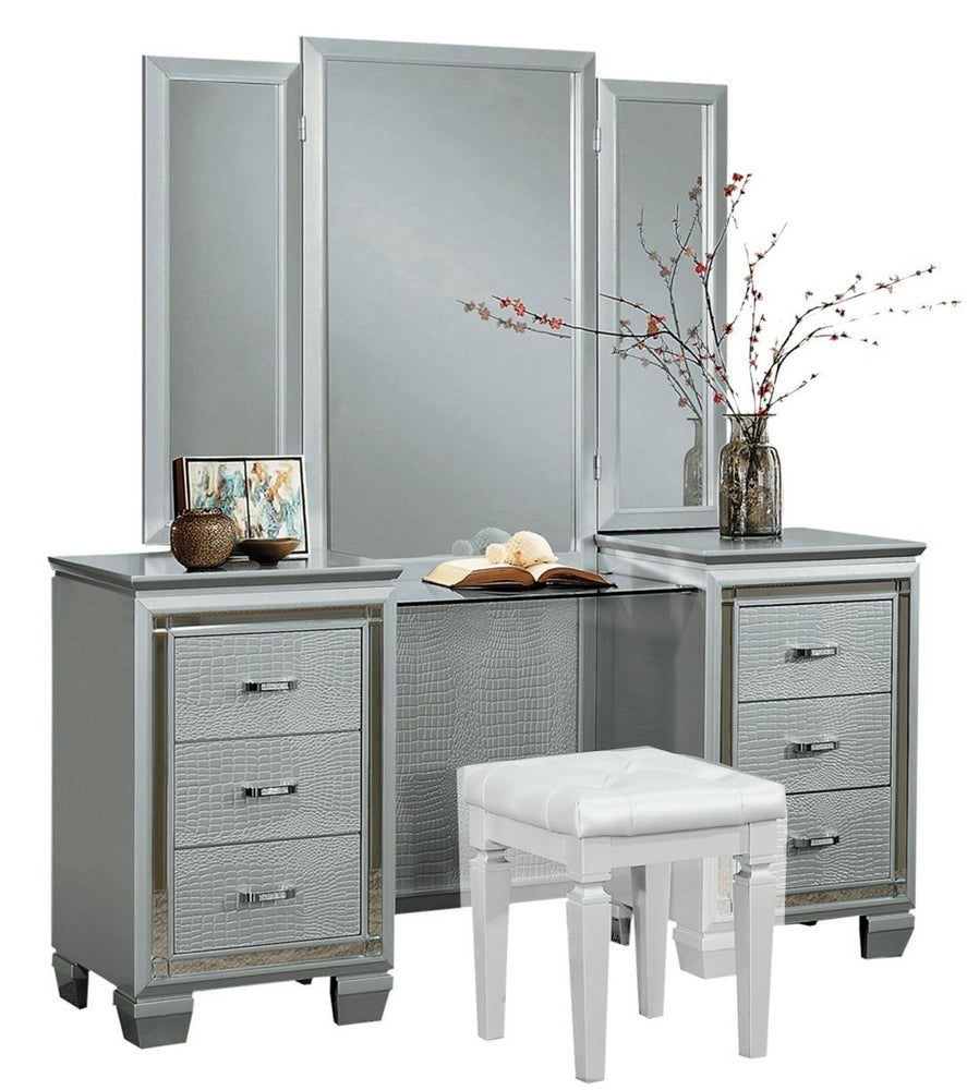 Allura Silver Wood Vanity Table with Mirror