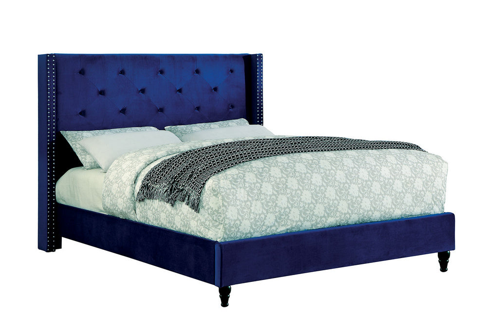 Anabelle Navy Linen-Like Fabric Full Bed