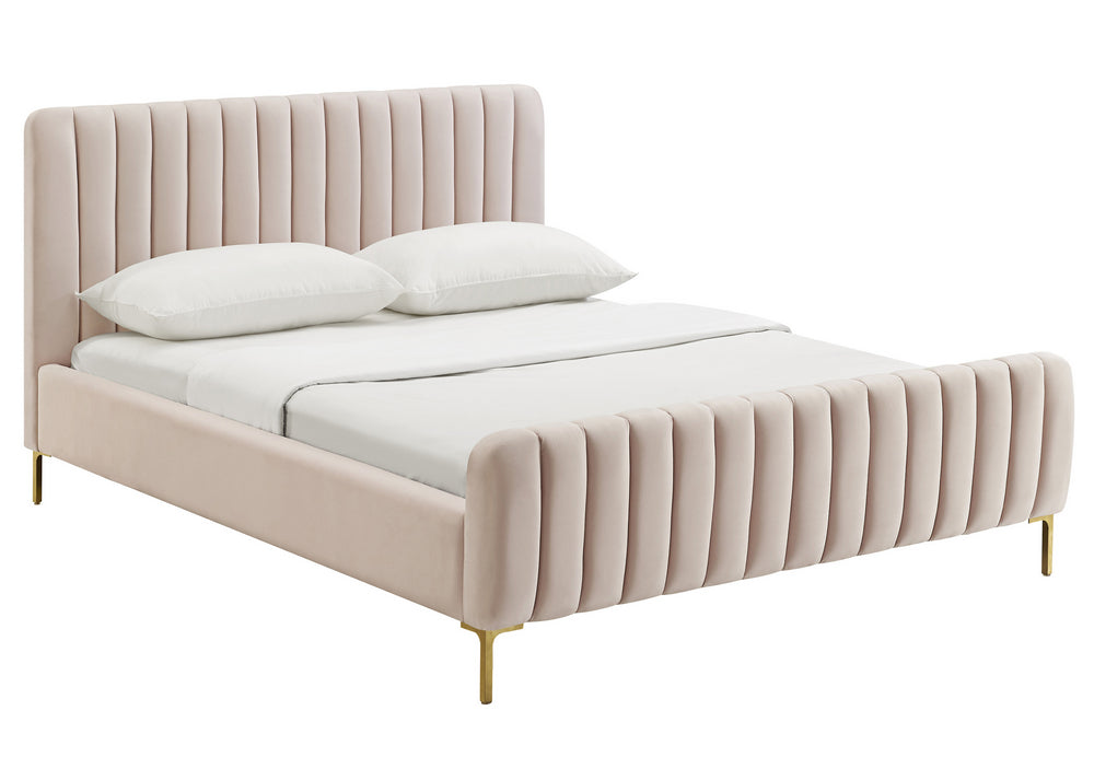 Angela Contemporary Blush Velvet King Platform Bed