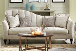 Athalia Shimmering Pearl Fabric Sofa with 4 Pillows