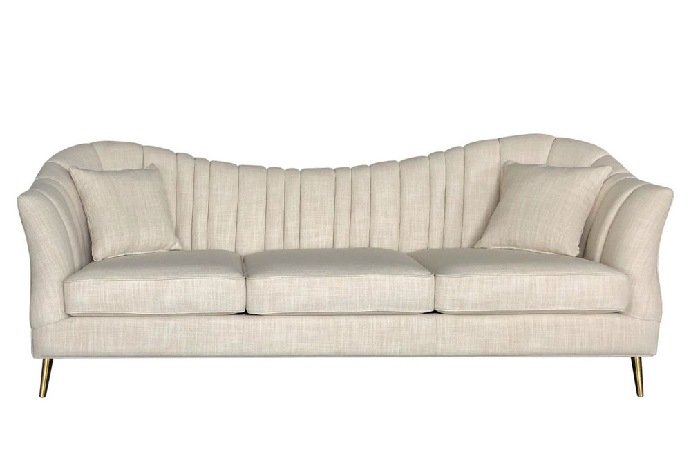 Ava Sand Linen Fabric Tufted Sofa (Oversized)