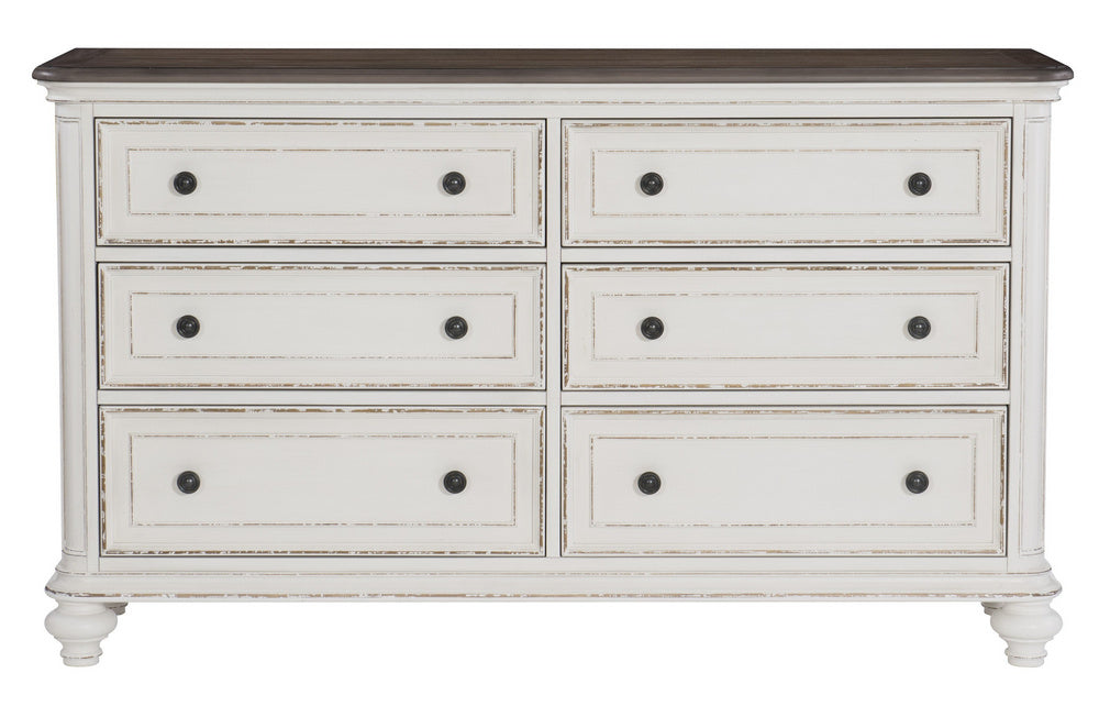 Baylesford Antique White Wood 6-Drawer Dresser