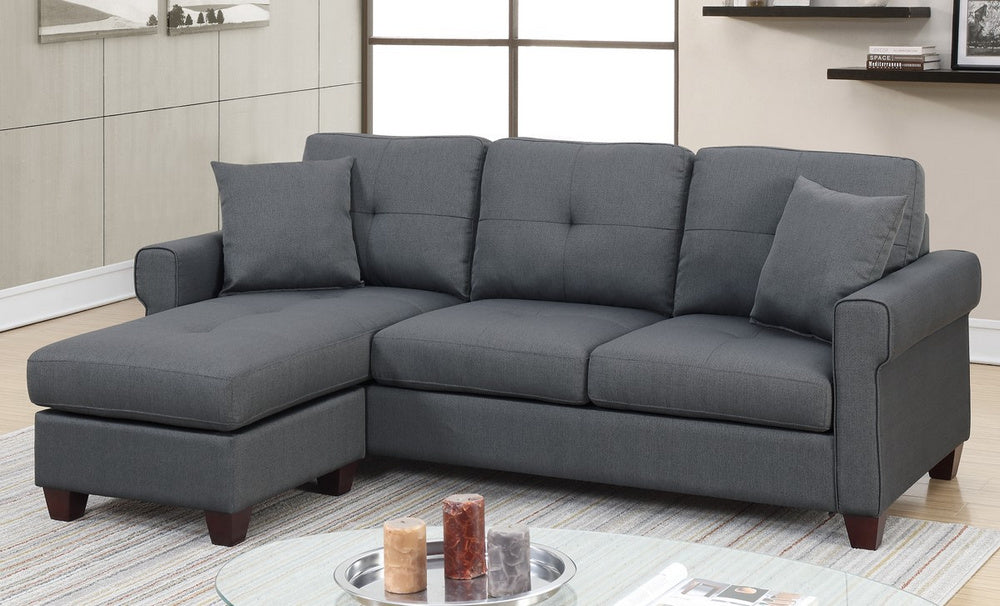 Becky 2-Pc Charcoal Fabric Reversible Sectional Sofa