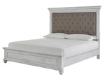 Kanwyn Whitewash Wood/Fabric Queen Panel Bed