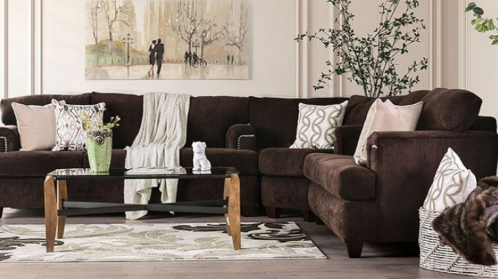 Brynlee 3-Pc Chocolate Fabric Sectional Sofa