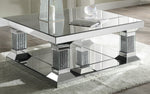 Caesia Mirrored Coffee Table with Faux Diamonds & Bottom Shelf