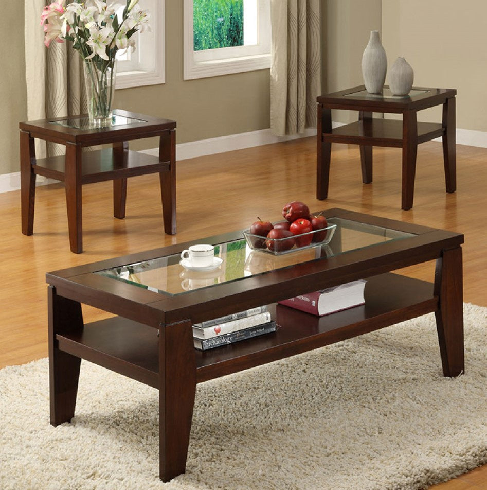 Elizabeth 3-Pc Walnut Wood Cocktail Table Set