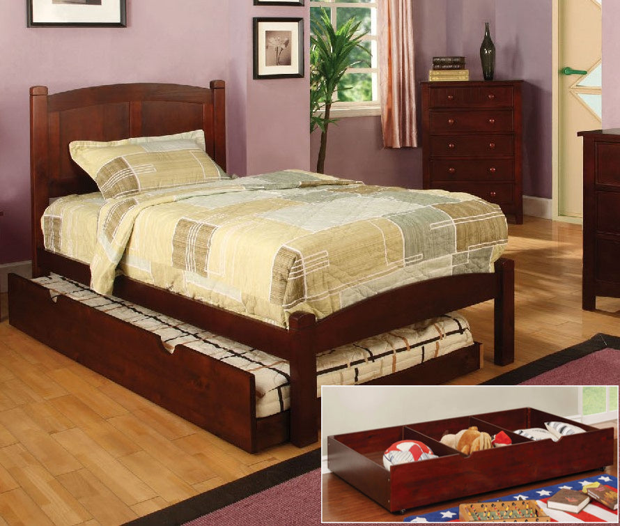 Cara Cherry Wood Twin Bed with Trundle-Drawers