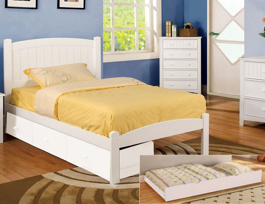 Caren White Wood Twin Bed with Trundle