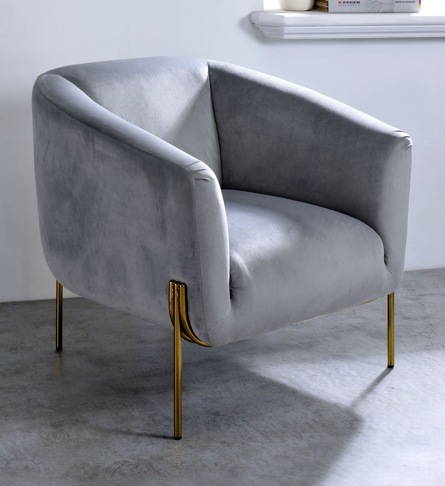 Carlson Gray Velvet Accent Chair with Gold Finish Legs