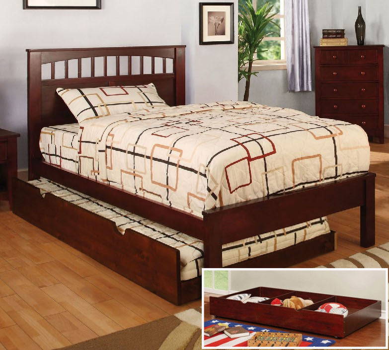 Carus Cherry Wood Twin Bed w/Trundle-Drawers