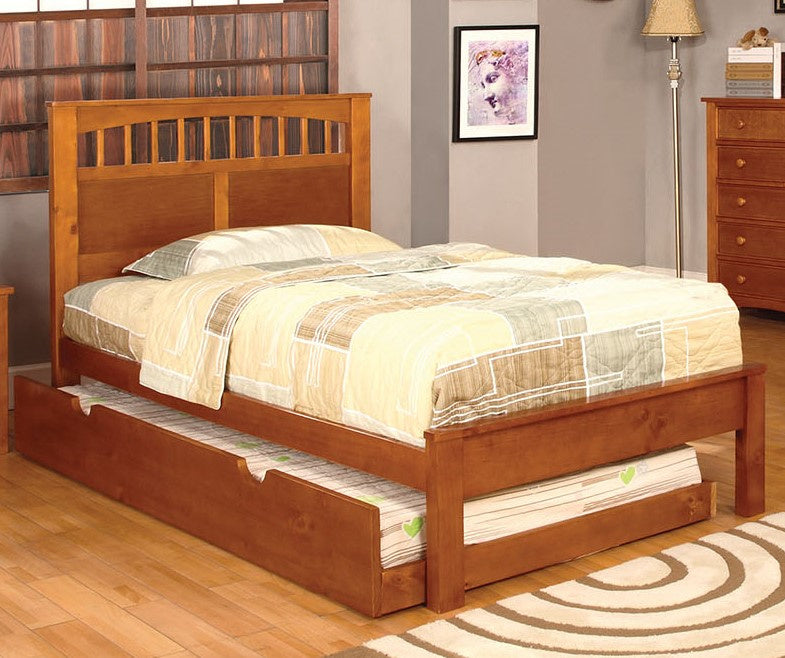 Carus Oak Wood Full Bed with Trundle