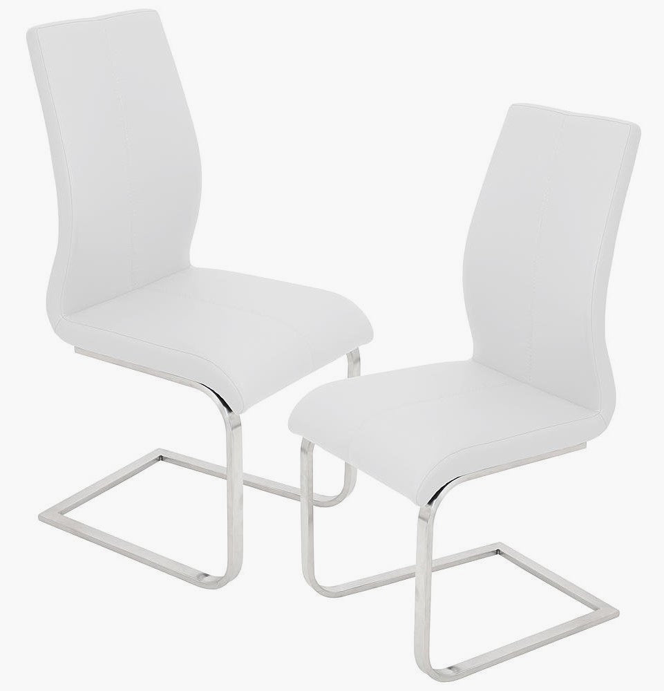 Caryl 2 White Faux Leather/Chrome Side Chairs