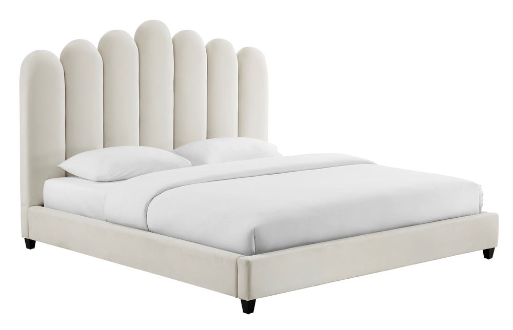 Celine Cream Velvet Channel Tufted Queen Bed