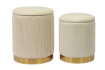 Channeled 2 Cream Velvet Storage Ottomans