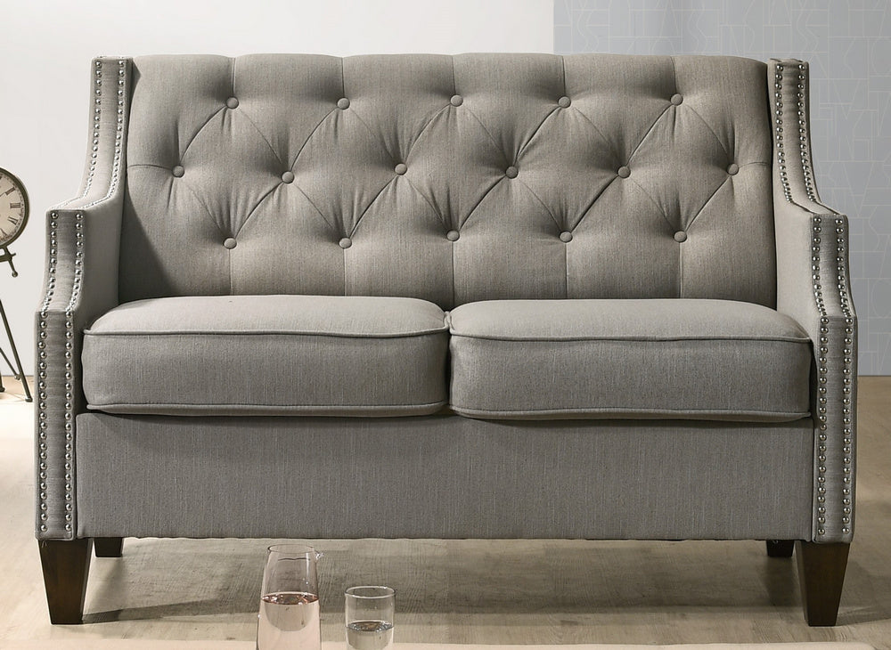 Cherryl Gray Fabric Button Tufted Loveseat