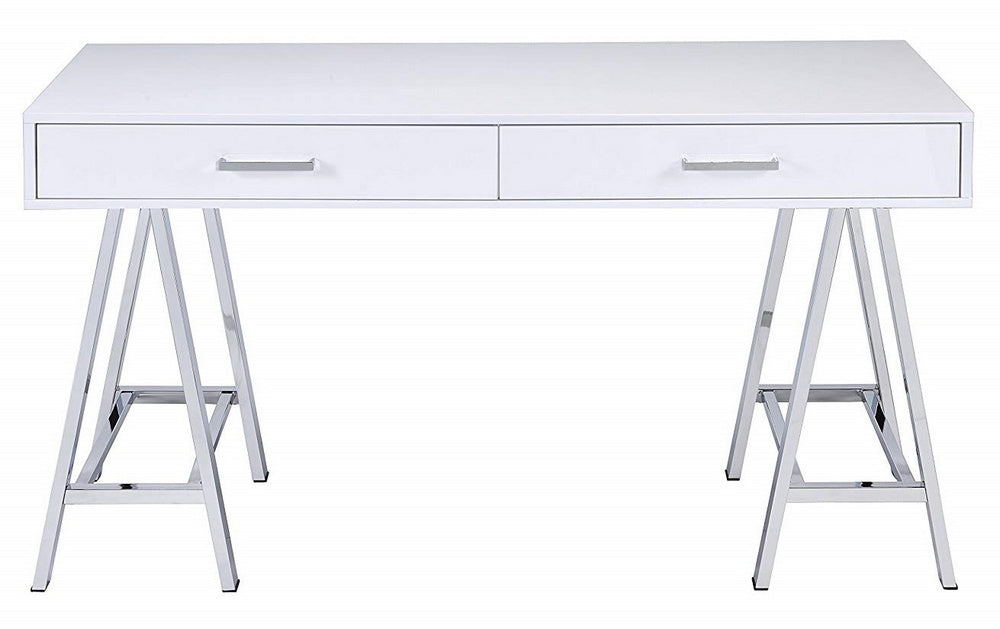 Coleen White High Gloss Wood/Chrome Metal Writing Desk