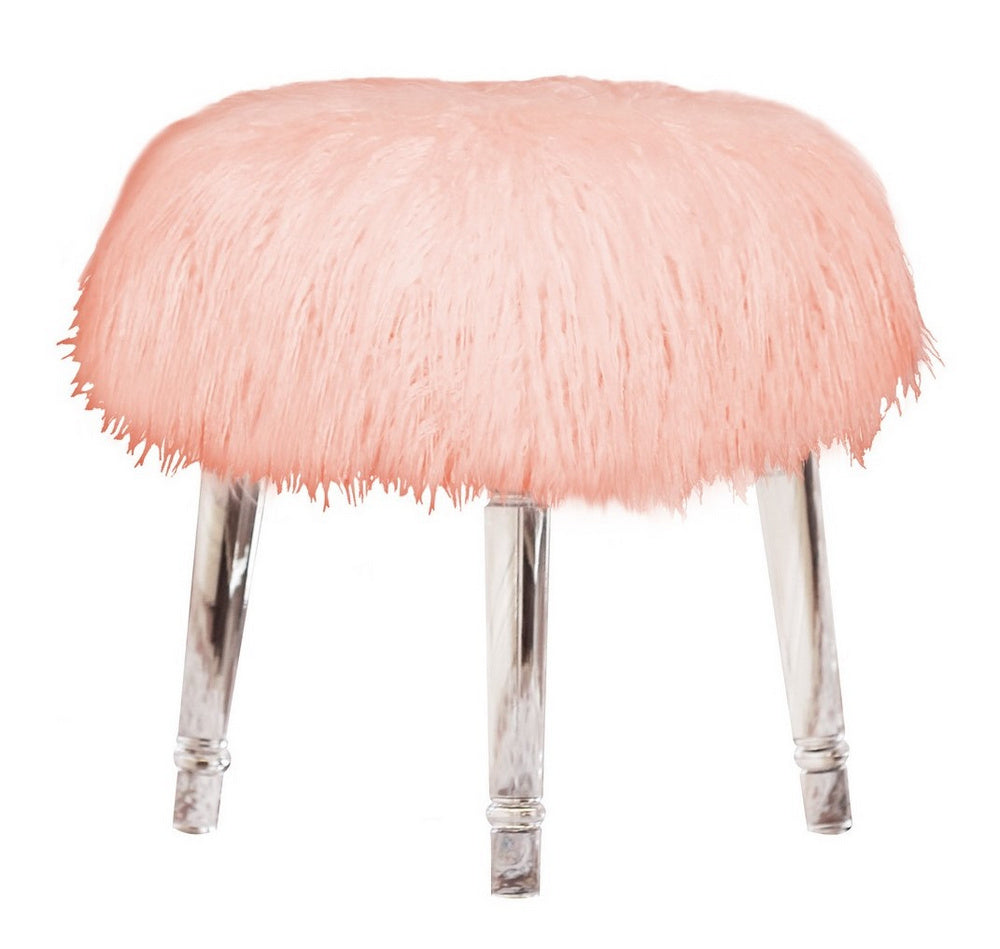 Cosette Pink Fur/Clear Acryl Ottoman