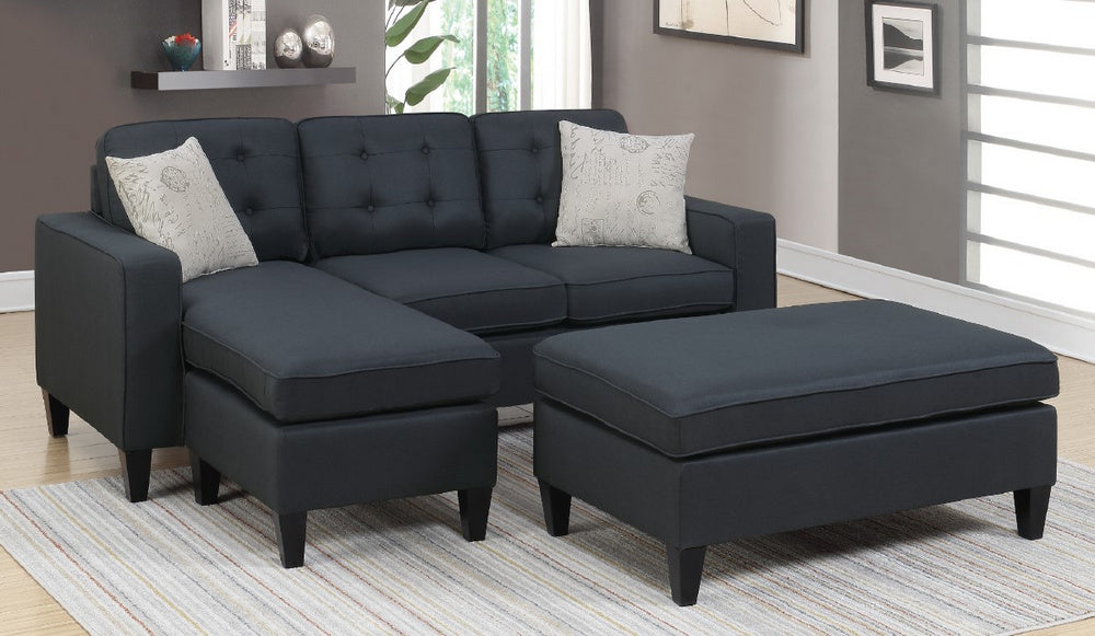 Daren Black Polyfiber Convertible Sectional with Ottoman