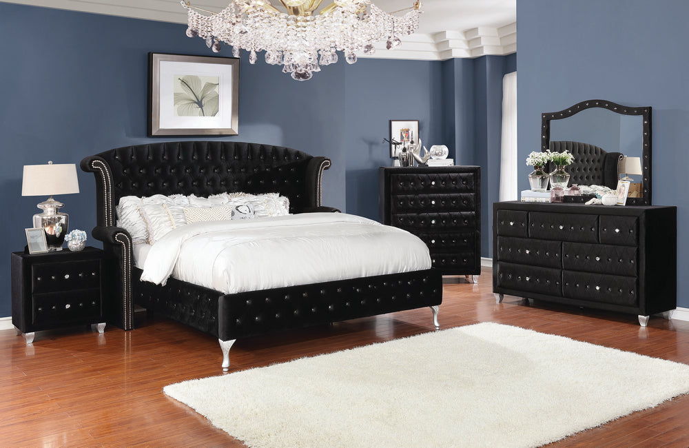 Deanna 5-Pc Black Velvet Cal King Bedroom Set (Oversized)