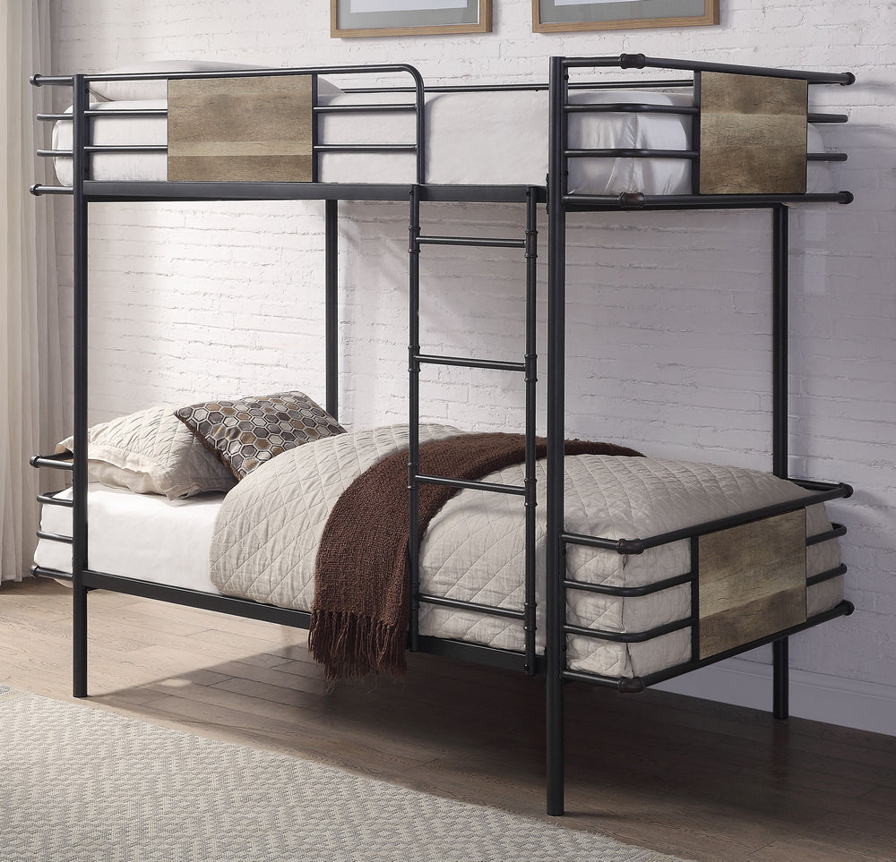 Deliz Gunmetal Finish Metal/Wood Twin Bunk Bed