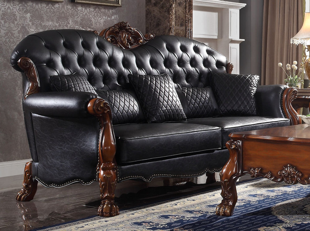 Dresden Black PU Leather Tufted 2-Seat Sofa (Oversized)