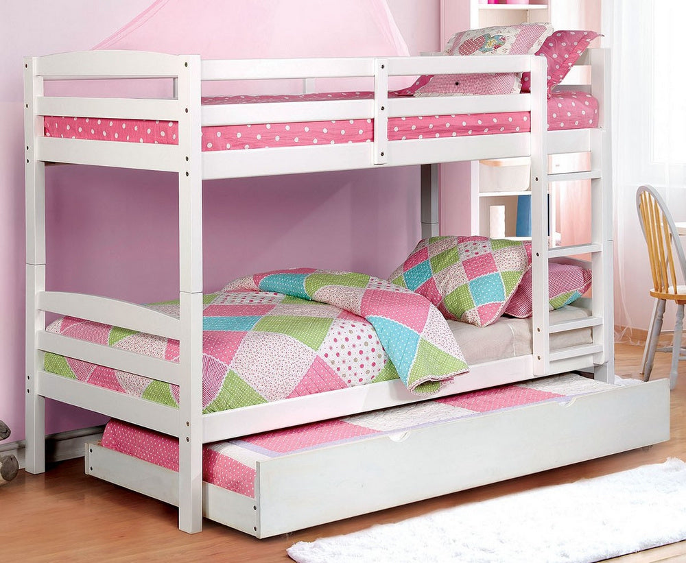 Elaine White Wood Twin Bunk Bed with Trundle