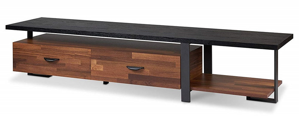 Elling Walnut Wood/Black Metal TV Stand with 2 Drawers