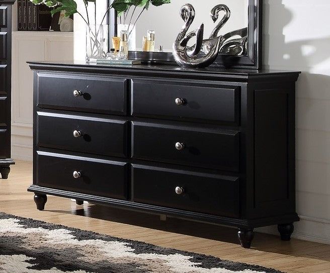 Evelyn Black Wood 6-Drawer Dresser