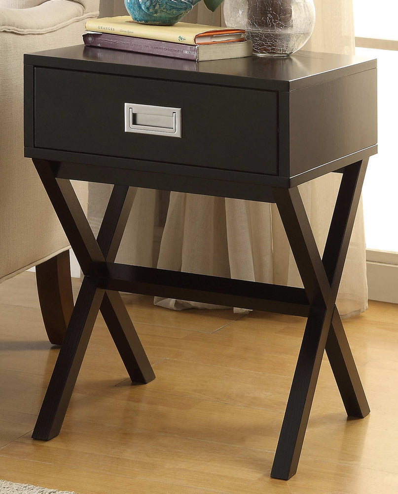 Elvire Black Wood End Table with Drawer