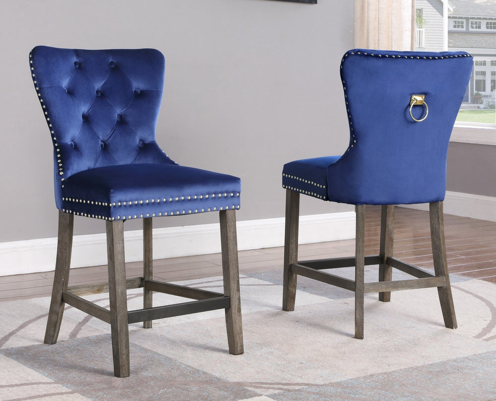 Vienne 2 Navy Blue Velvet/Wood Counter Height Chairs