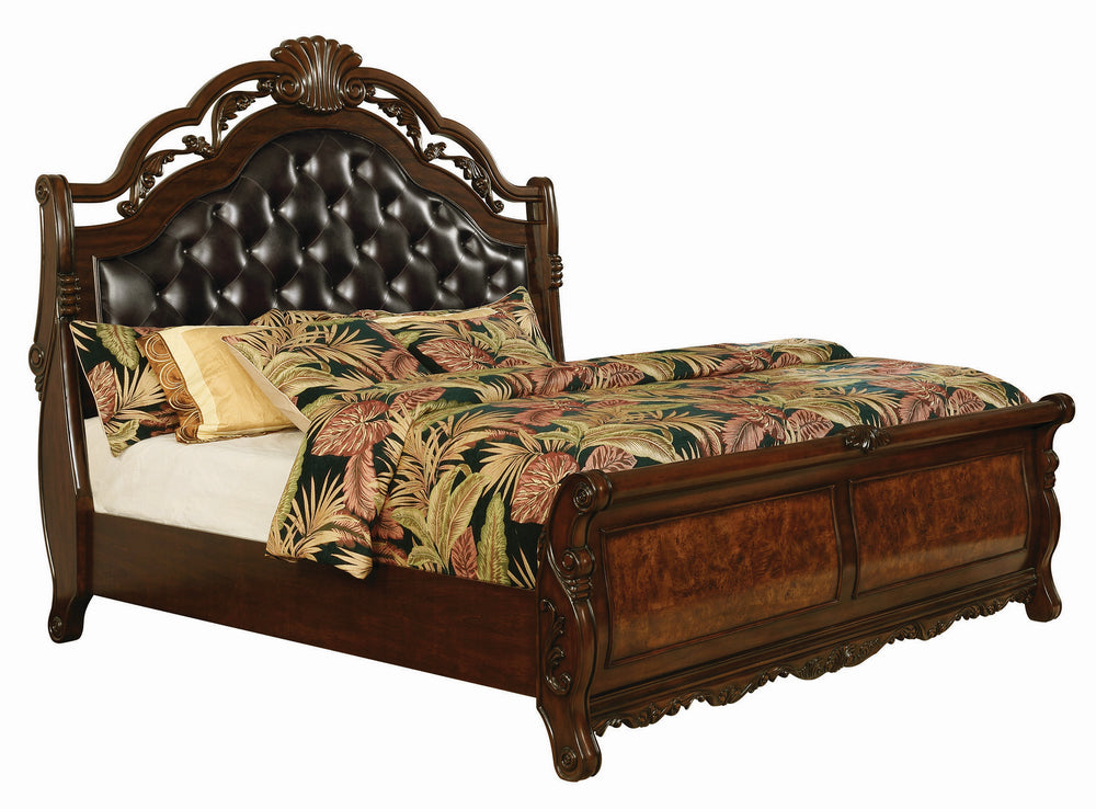 Exeter Dark Burl Wood Queen Sleigh Bed