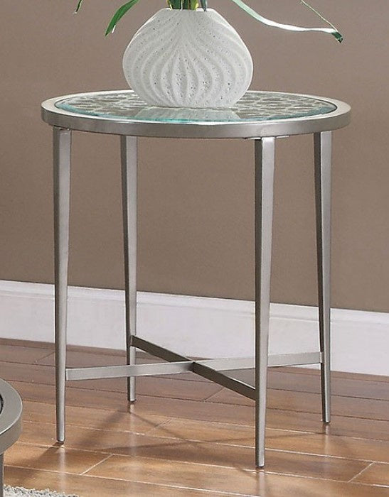 Freja Clear Glass/Steel End Table with Pattern