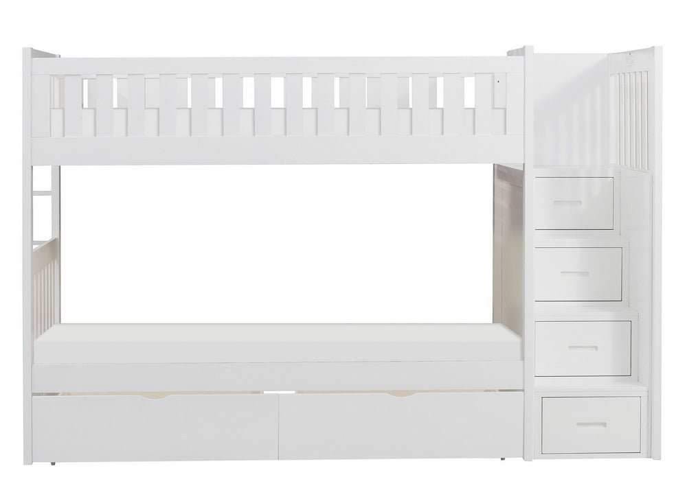 Galen White Wood Twin/Twin Bunk Bed with Storage