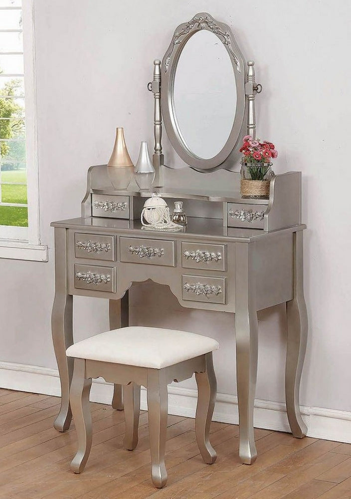 Heaven 3-Pc Metallic Silver Wood Vanity Set